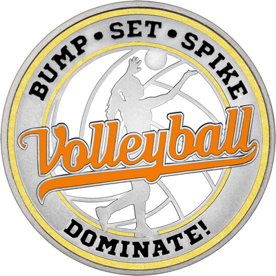 Orange "Volleyball" with Gold Outer Circular Borders
